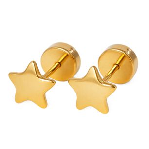 Aros Abridores Estrella Lisa 6mm Oro 18k A Presi&oacute;n Beb&eacute; Ni&ntilde;a Mujer Segundo Hoyo