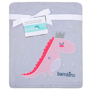 Frazada De Coral Plush Bambino Dinosaurio Gris