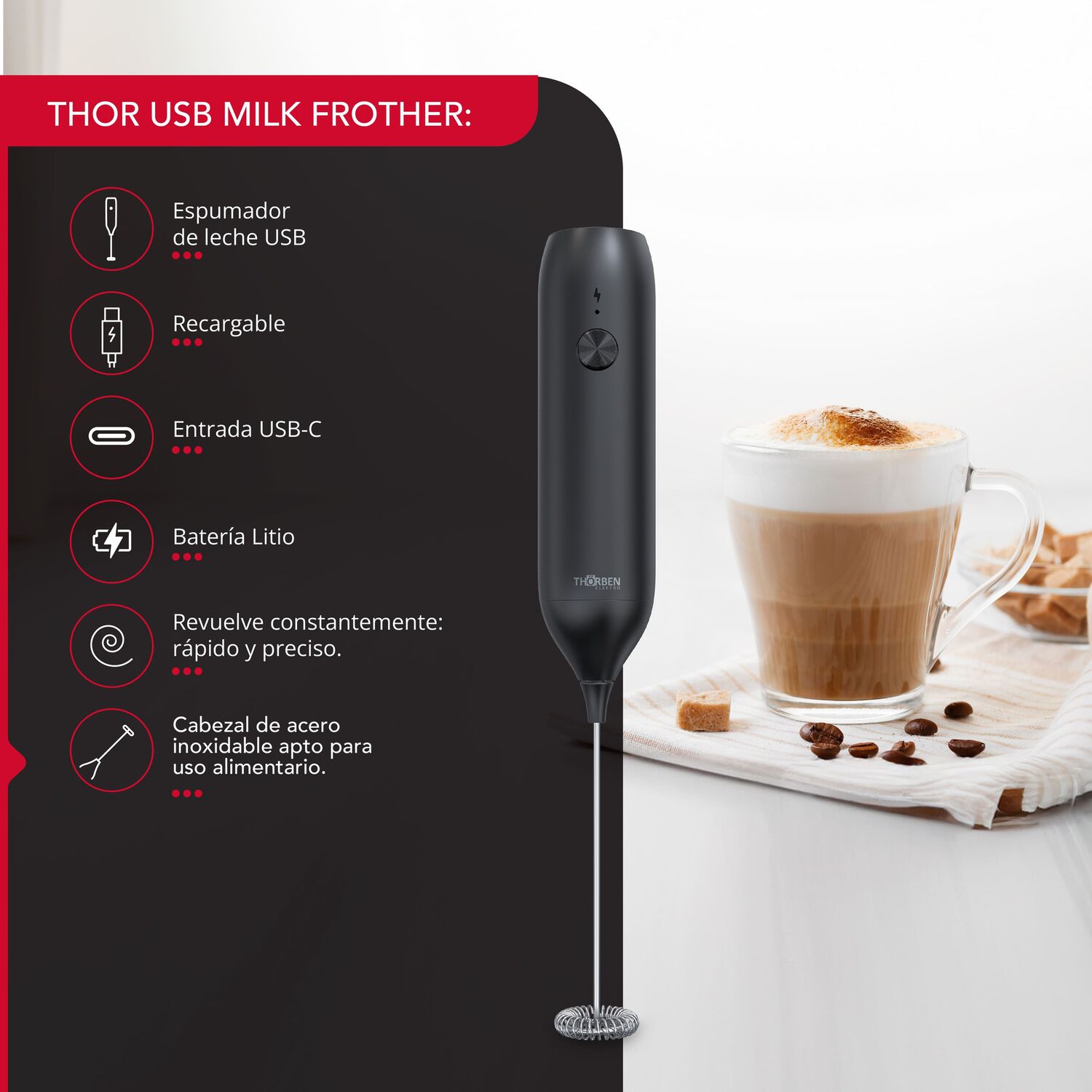 Espumador Batidor Usb Thor Milk Frother image number 1.0