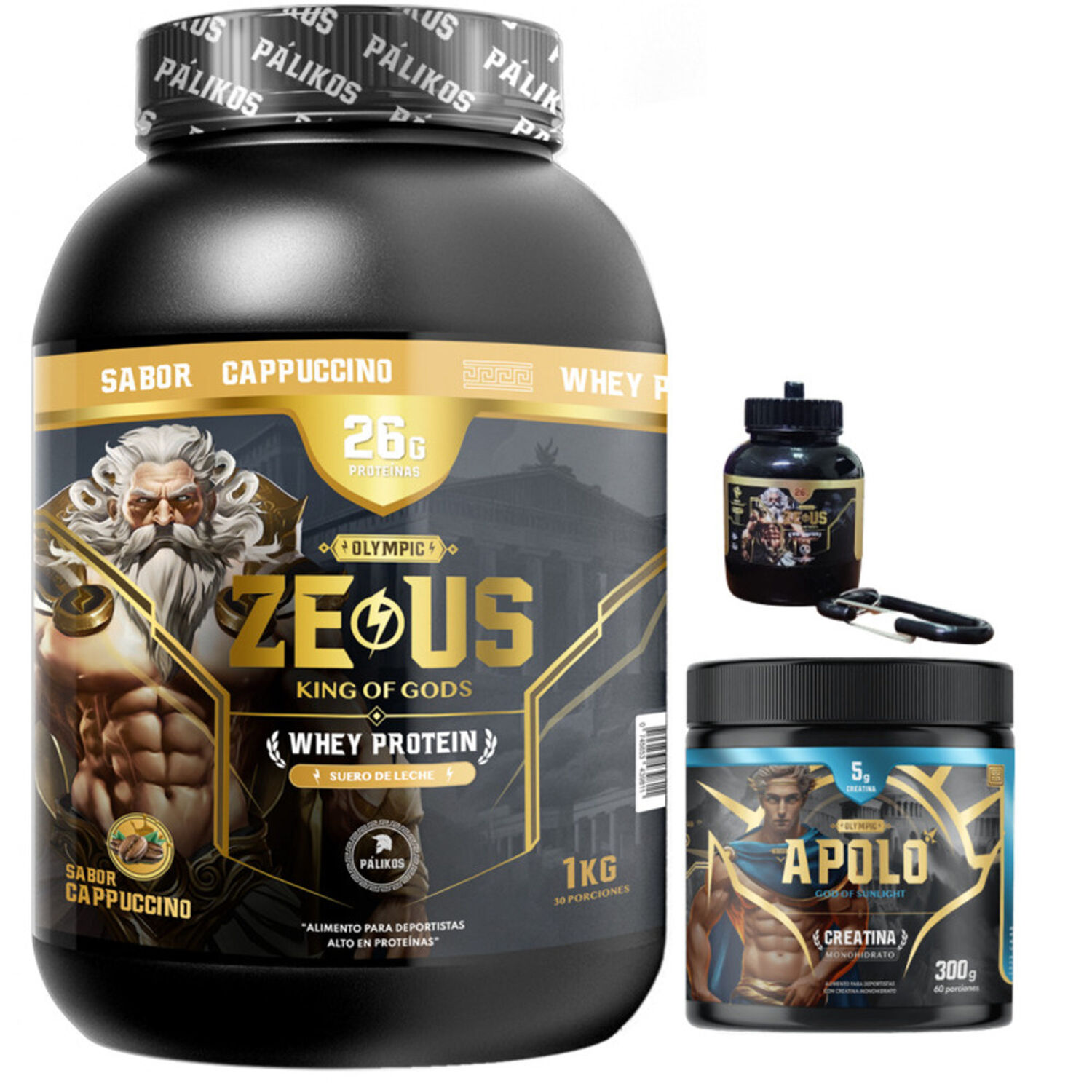 Proteina Zeus 100% Whey(sabor Cappuccino)+creatina Apolo 300g + Minibottle image number 0.0