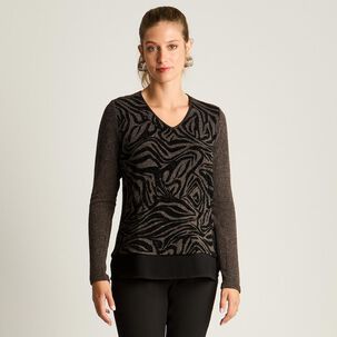 Sweater Animal Print Manga Larga Cuello V Mujer Lorenzo Di Pontti