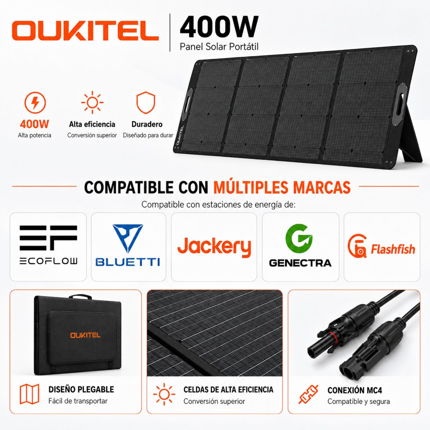 Panel Solar Port&aacute;til Oukitel 400w | Recubrimiento Etfe Ip68 image number 0.0