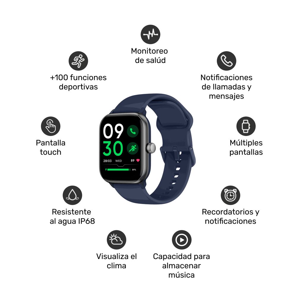 Pack Smartwatch Blue Rhythm + Audífonos Black Wavepro image number 2.0