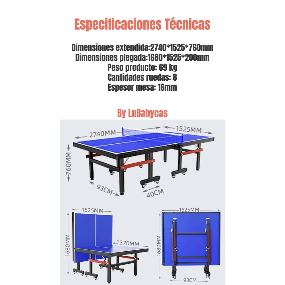 Mesa De Ping Pong Profesional Plegable Accesorios Lubabycas image number 7.0