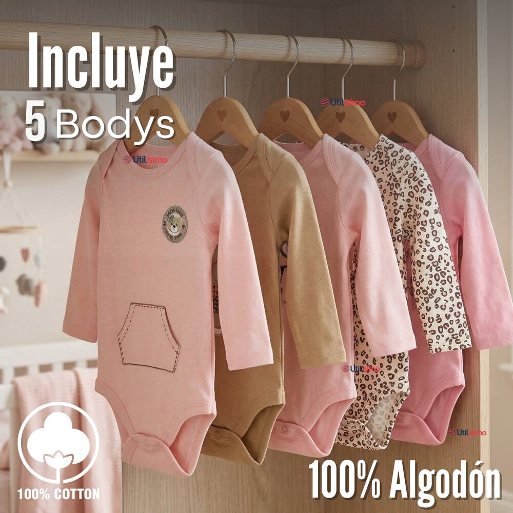 Pack 5 Bodys Manga Larga 100% Algod&oacute;n Beb&eacute; Ni&ntilde;a Sweet And Wild image number 1.0