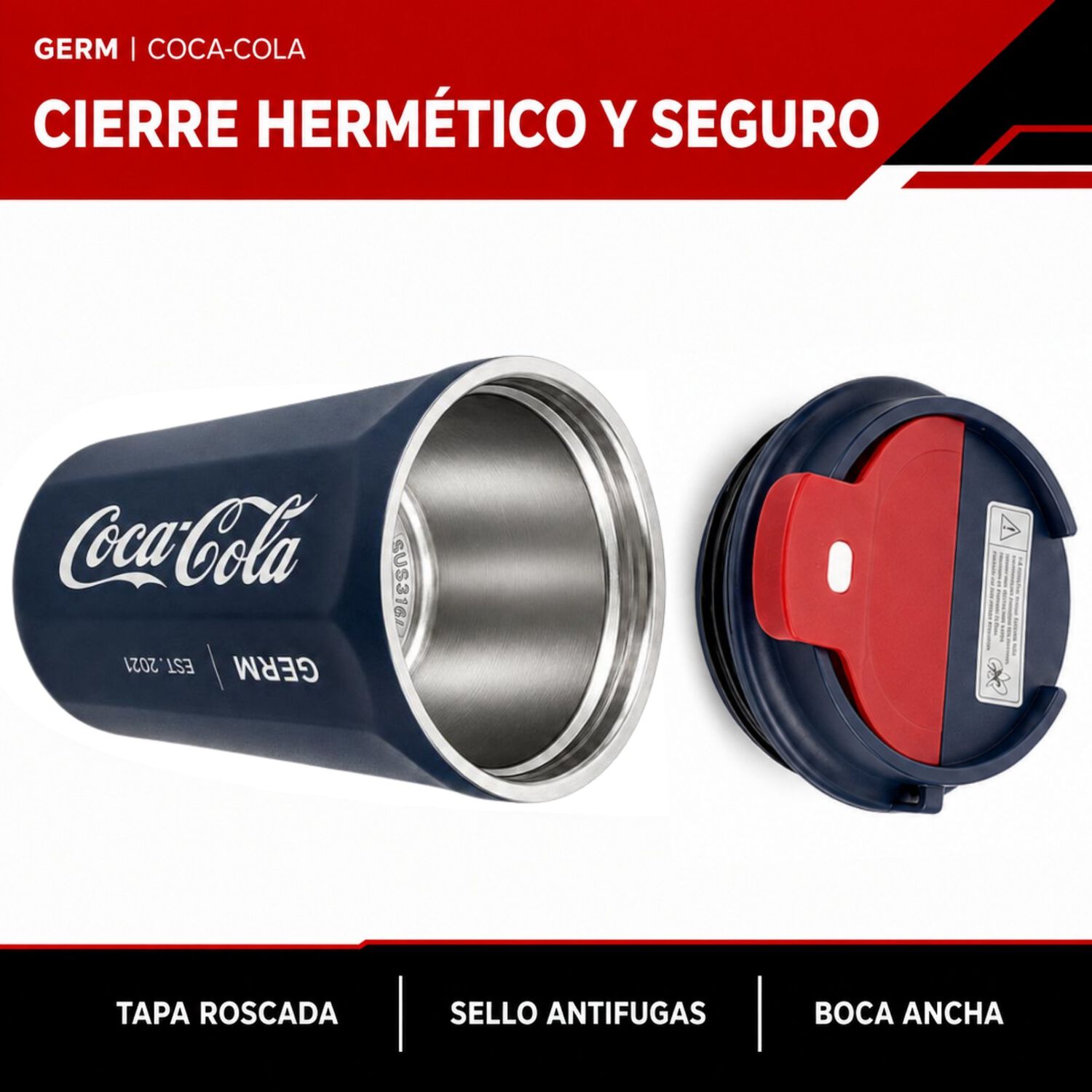 Vaso Termico Mug Germ Coca-cola Acero Inoxidable 390ml Navy image number 5.0