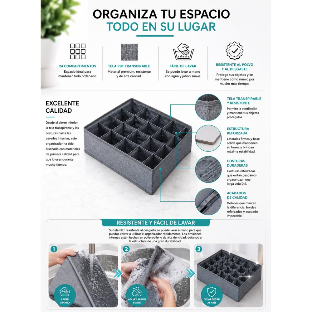 Organizador De Ropa Interior Y Calcetines 24 Compartimentos image number 4.0