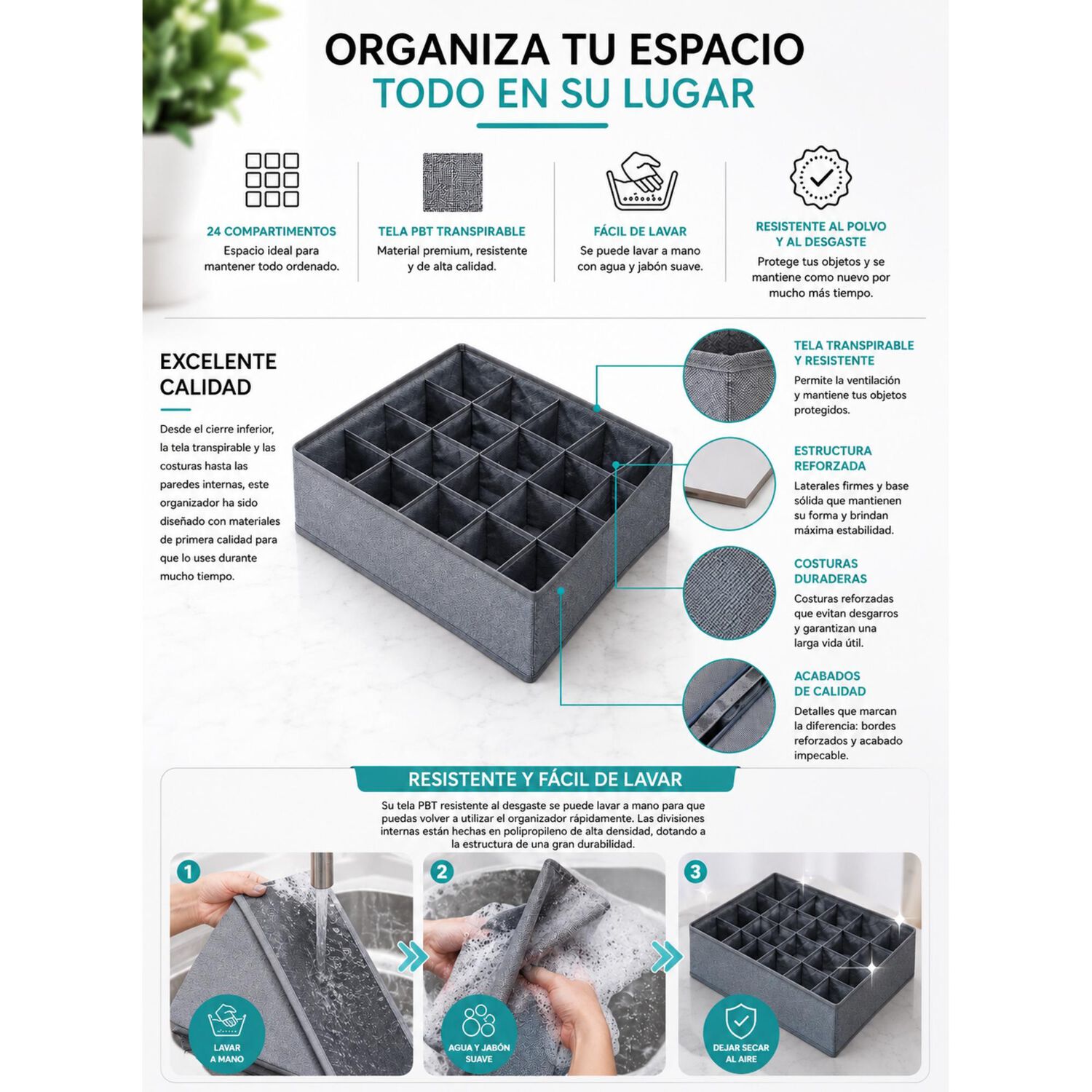 Organizador De Ropa Interior Y Calcetines 24 Compartimentos image number 4.0