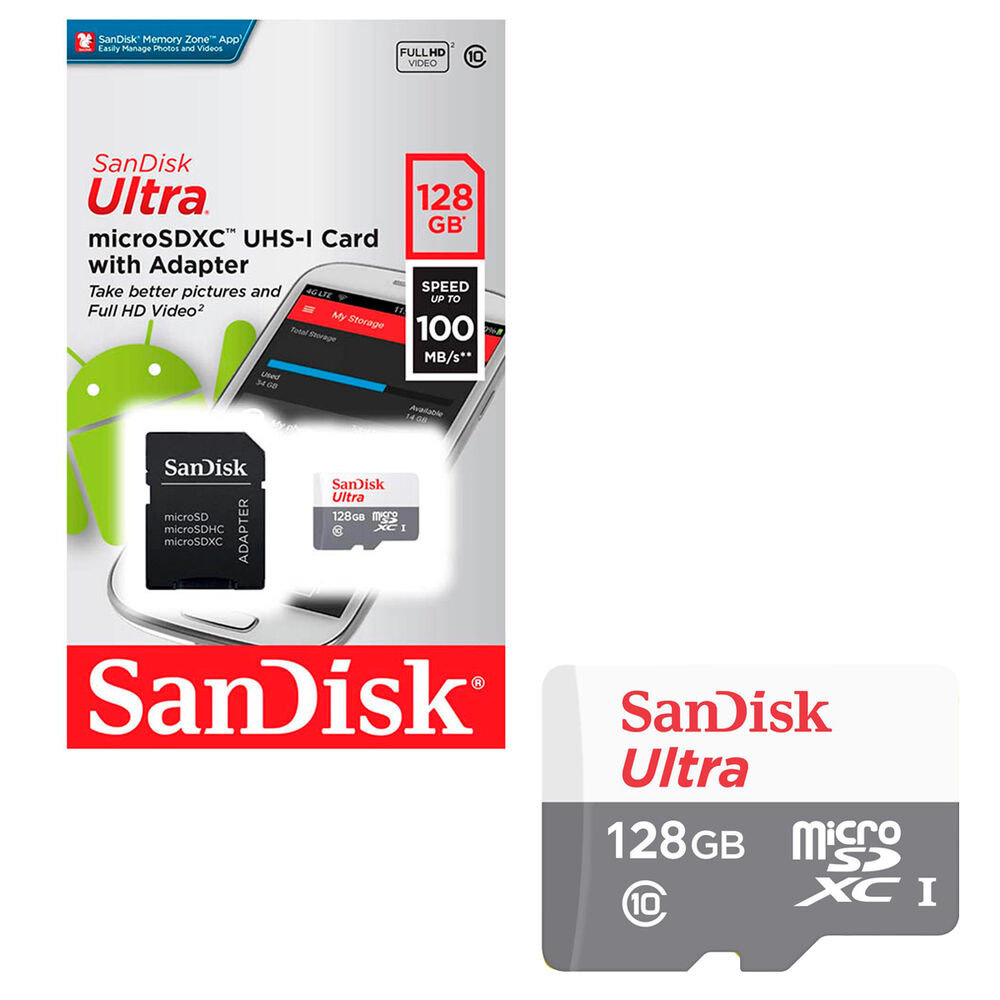 Tarjeta De Memoria Microsd 128gb Sandisk + Adaptador 100mb/s image number 0.0