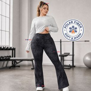 Pantal&oacute;n Polar Con Chiporro Palazzo Mujer Calza Elasticada T&eacute;rmica Negra