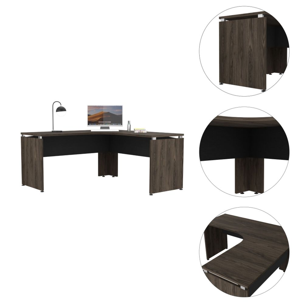 Escritorio En L 75x160x160 Cm Fm-005n Negro Y Caf&eacute; Oscuro image number 4.0