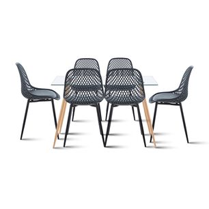 Comedor Mesa De Vidrio 120x80 + 6 Sillas Europa Negras