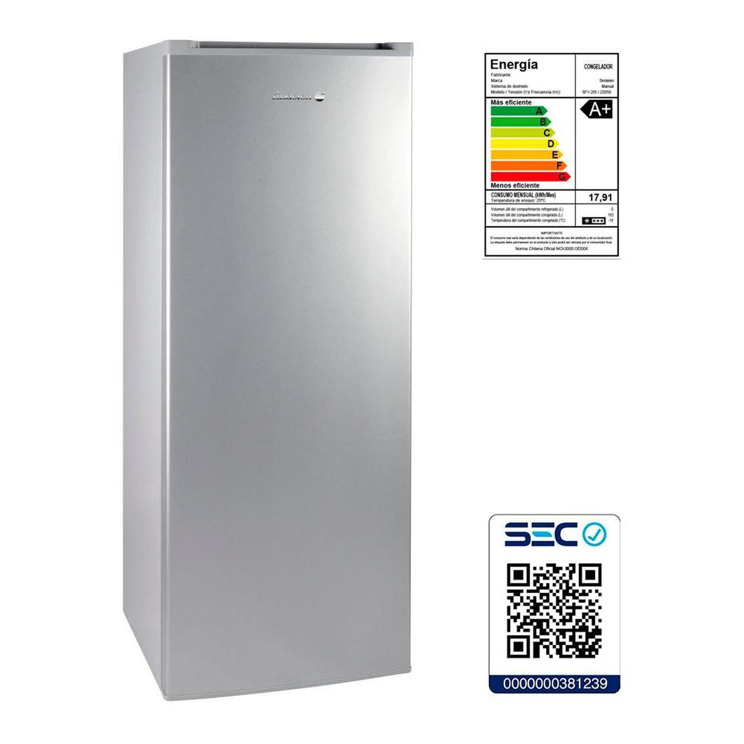 Freezer Vertical Sindelen SFV-205SI / Fr&iacute;o Directo / 162 Litros / A+ image number 3.0
