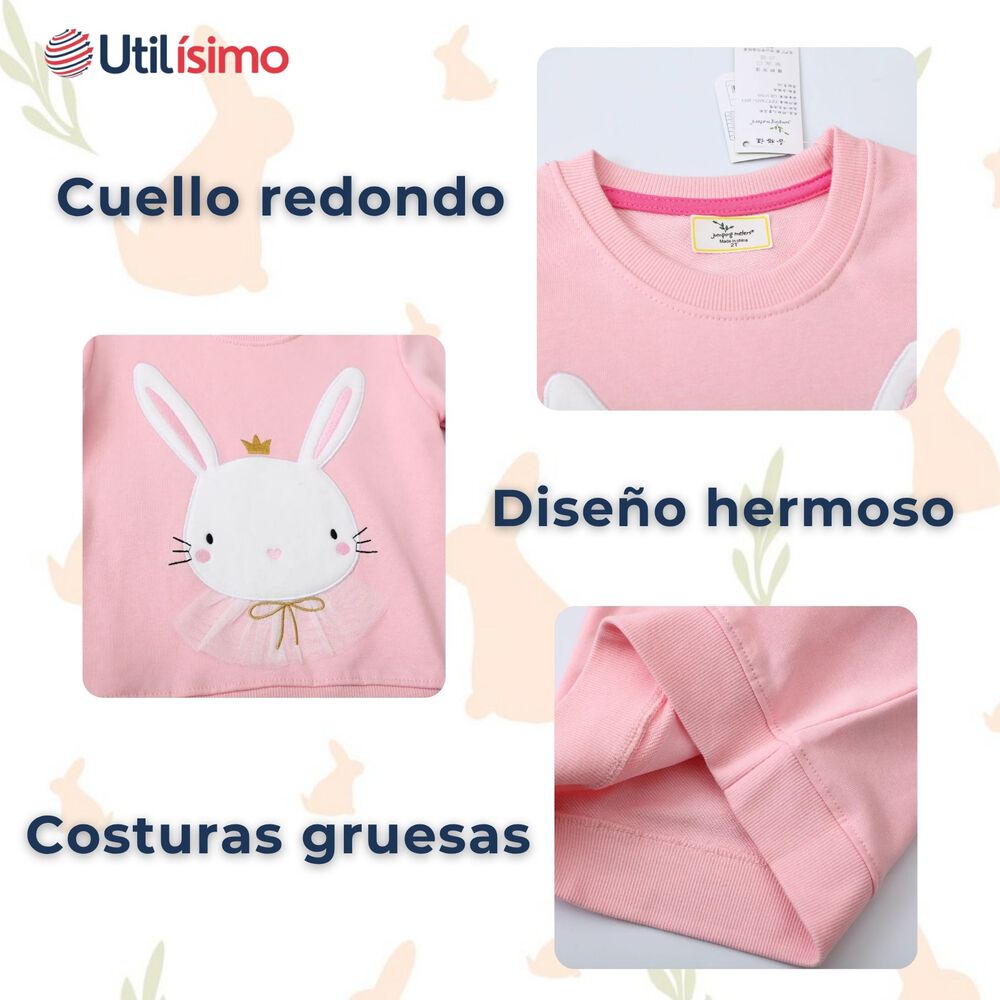 Poler&oacute;n Ni&ntilde;a Manga Larga 100% Algod&oacute;n Rosado Conejito image number 3.0