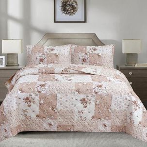 Quilt Andes Estampado Patchwork Beige 2 Plazas