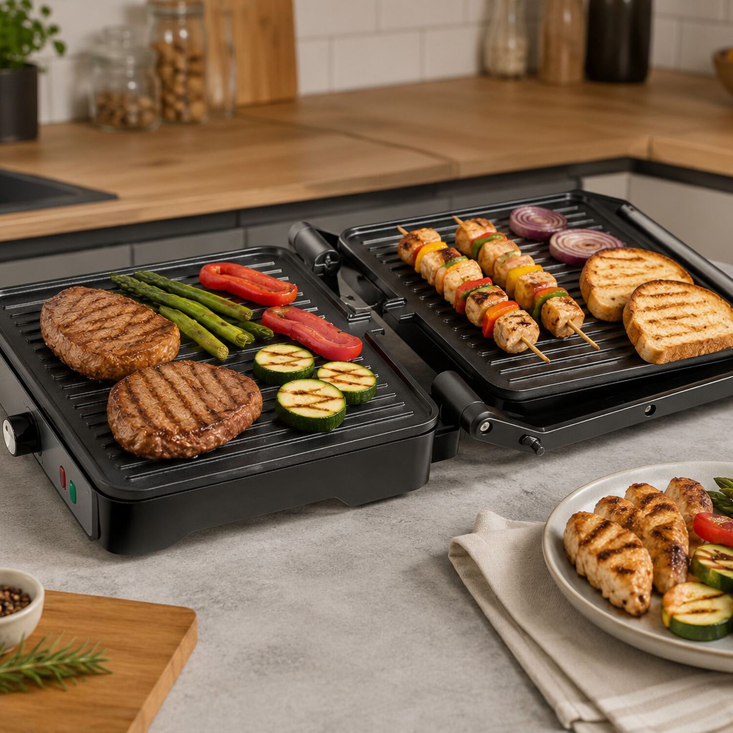 Tostador Panini Plancha Parrillera 2000w Con Grill Color Cromo Con Negro image number 2.0
