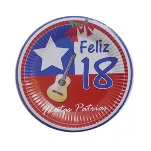 Platos De Cart&oacute;n Viva Chile, Fiestas Patrias 12 Unidades