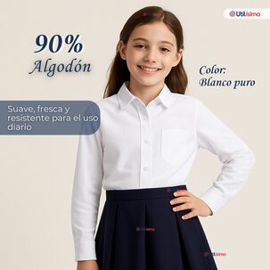 Camisa Blusa Escolar Blanca Manga Larga Colegio Para Ni&ntilde;as Y Juvenil