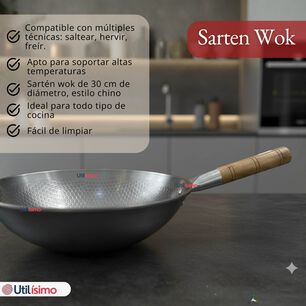 Sart&eacute;n Wok Tradicional Chino De 37cm Acero Al Carbono