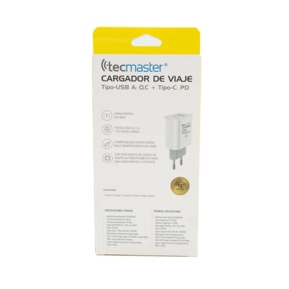 Enchufe Cargador Q30 Dual Pd 20w Tipo C+usb Súper Carga Certificado image number 6.0