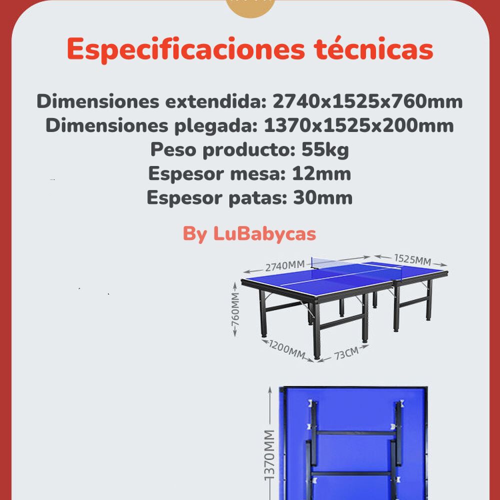Mesa De Ping Pong Profesional Plegable 274cm By Lubabycas image number 6.0