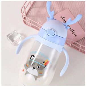 Botella Pl&aacute;stica 480 Ml Con Bombilla Y Orejitas Kawai Sin Bpa Ni&ntilde;os Fox With Handles