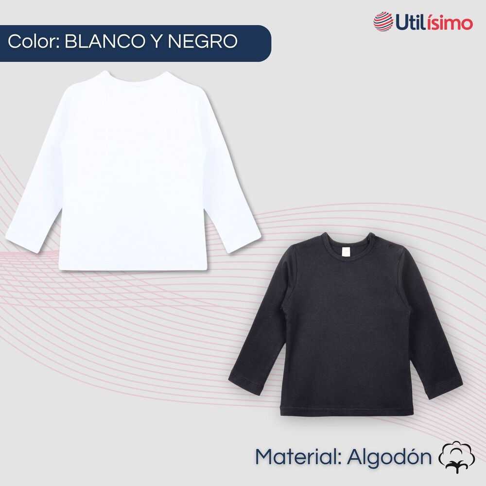 Pack 3 Camisetas Algodón Manga Larga Polera Niña Primera Capa Blanco Y Negro image number 3.0