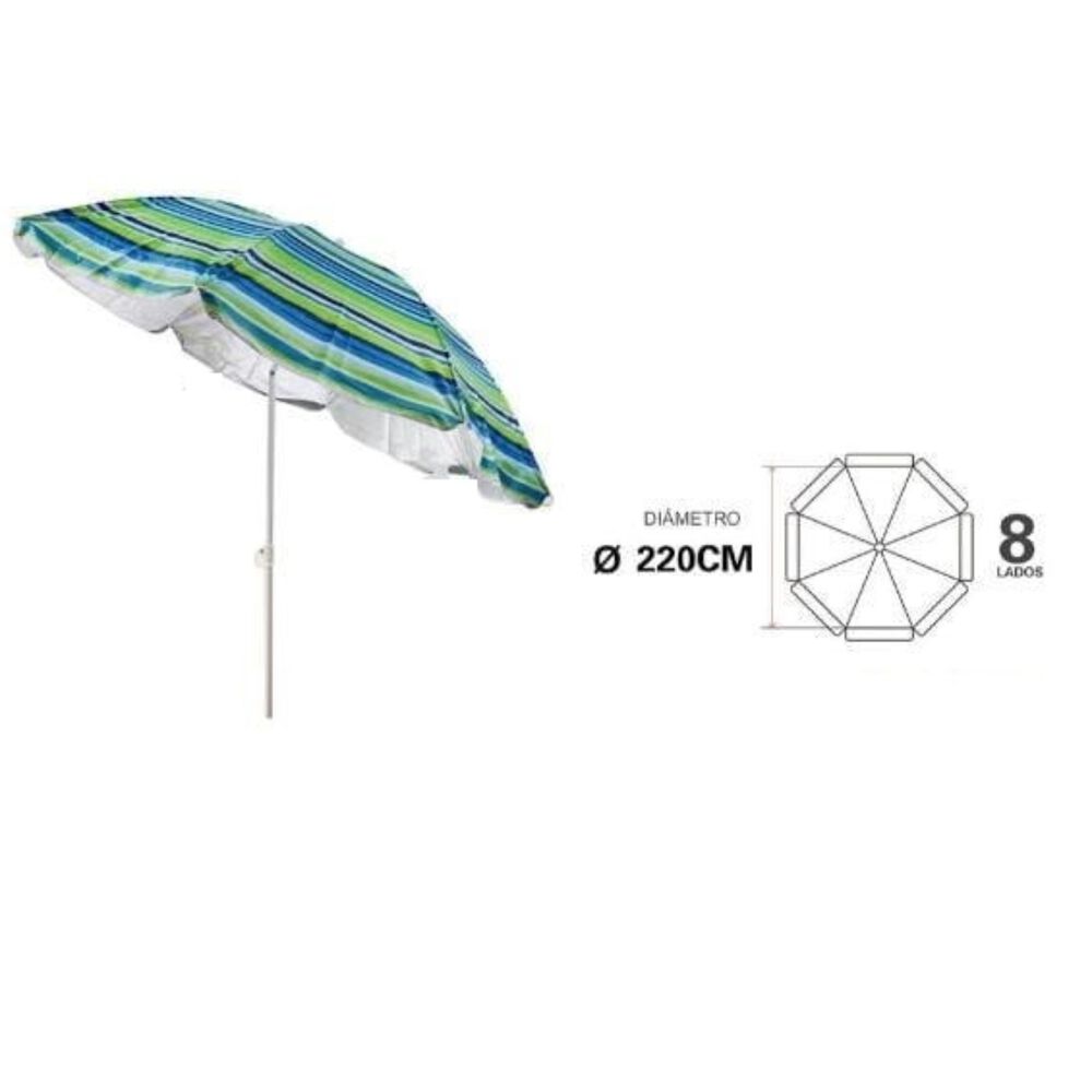 Sombrilla Reclinable 2.20 Mts Diametro Playa Camping Diseño Rayas Colores Variados image number 1.0