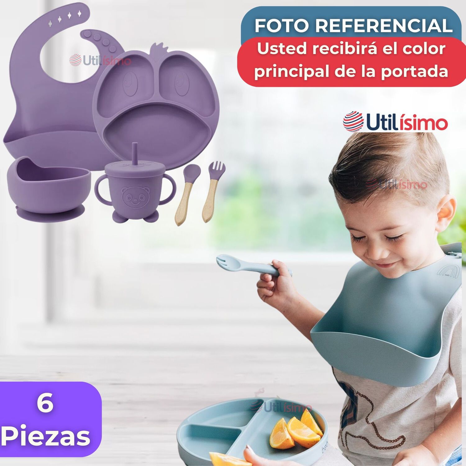 Set De Alimentaci&oacute;n Beb&eacute; Silicona De Formas 6 Piezas Libre Bpa Color Lila image number 5.0