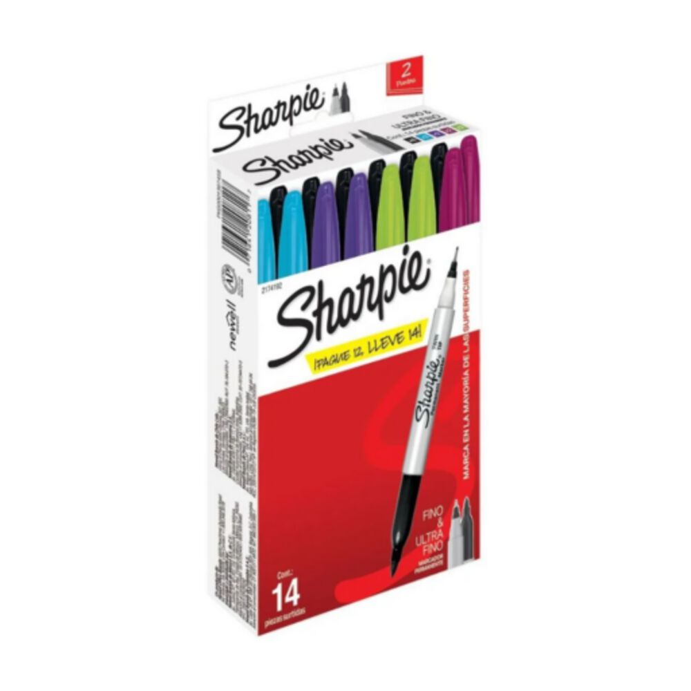 Marcadores Dobles Sharpie 2 Puntas 14 Unidades 5 Colores image number 5.0
