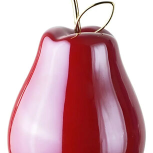 Figura Decorativa Pera De Cer&aacute;mica Roja Con Detalle Dorado