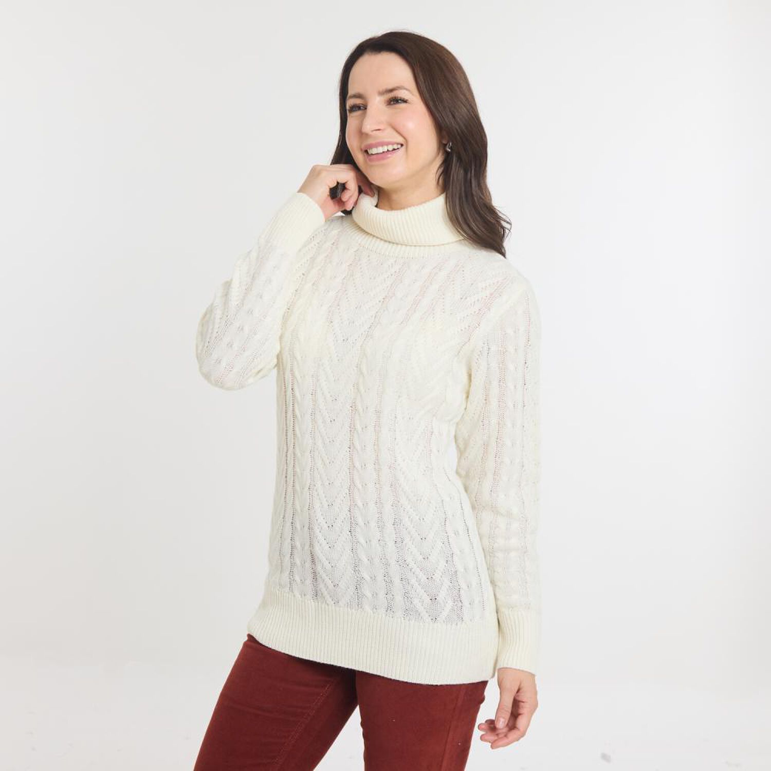 Sweater Trenzado Manga Larga Cuello Alto Mujer Geeps image number 2.0