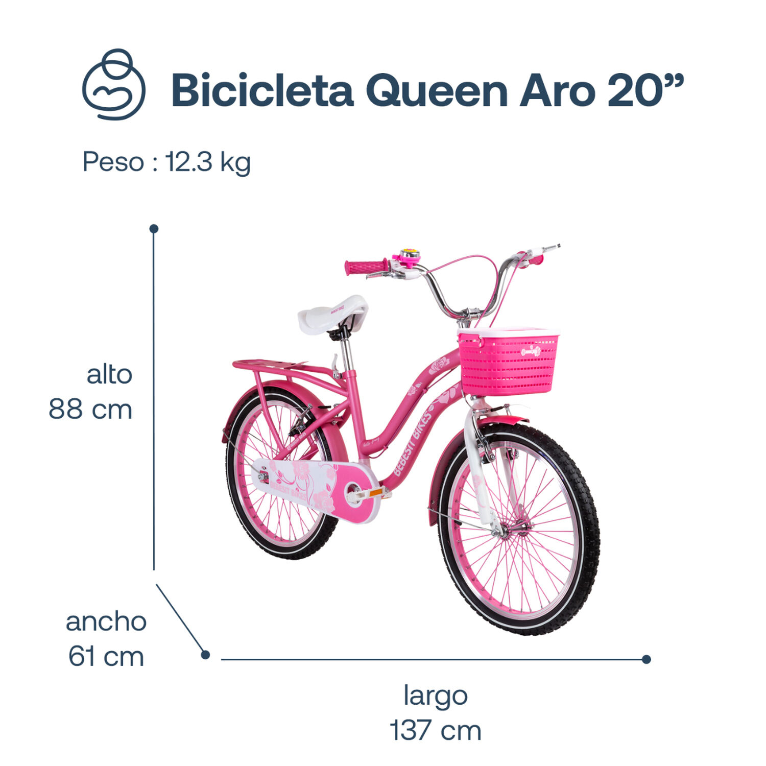 Bicicleta Infantil Queen Aro 20 Rosada Bebesit image number 7.0