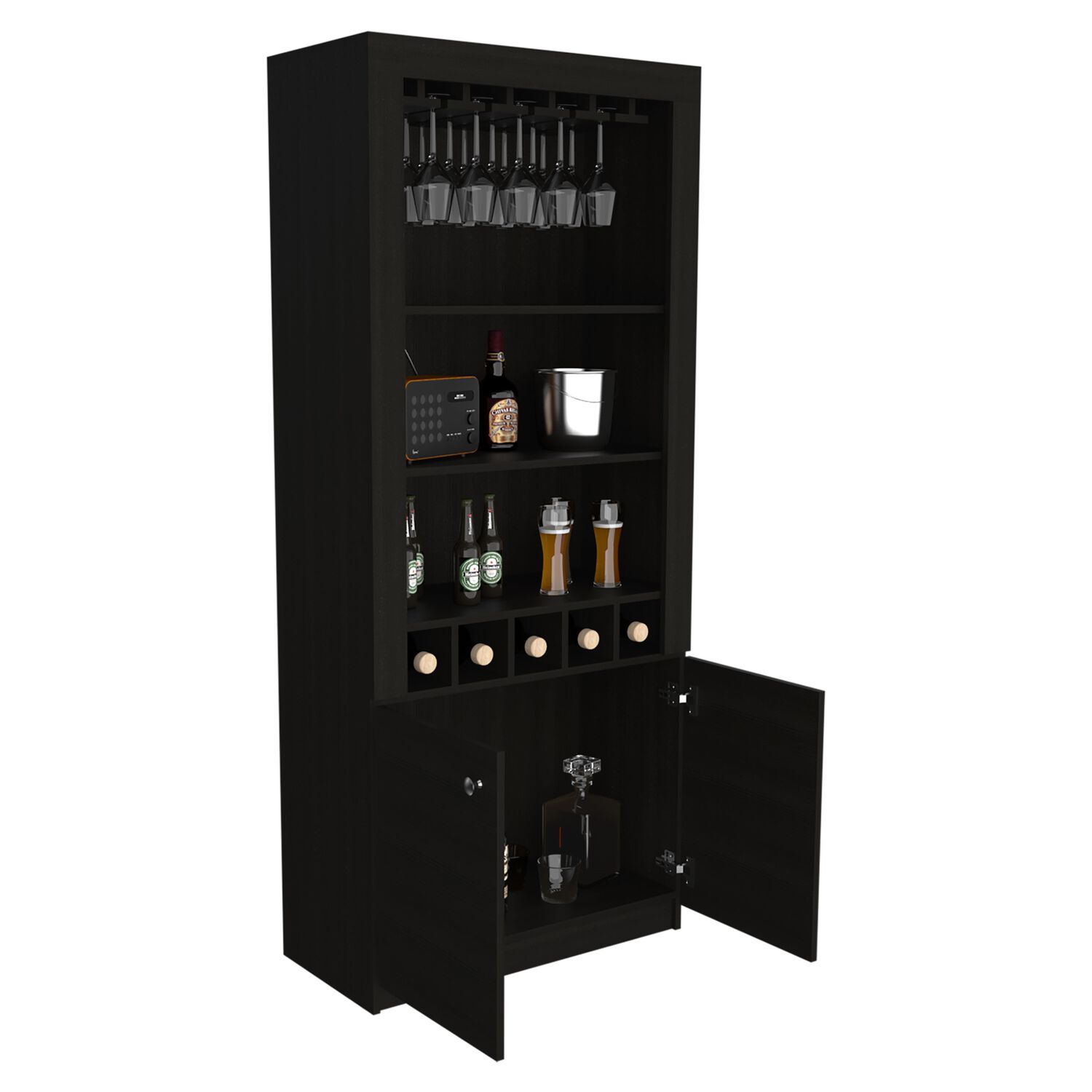 Bar Alto 5 Botelleros Y Portacopas Fm-003c - Cafe Oscuro Y Negro image number 1.0