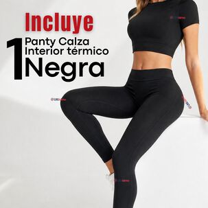 Panty Calza Lola Polar T&eacute;rmica Sin Costura Tiro Alto Elasticada Negra