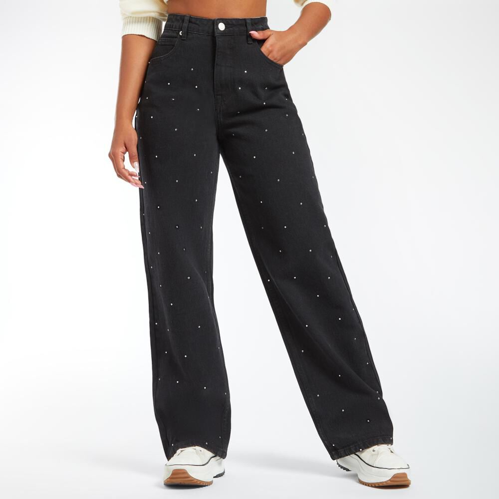 Jeans Moda Con Brillos Tiro Alto Wide Leg Mujer Rolly Go image number 0.0