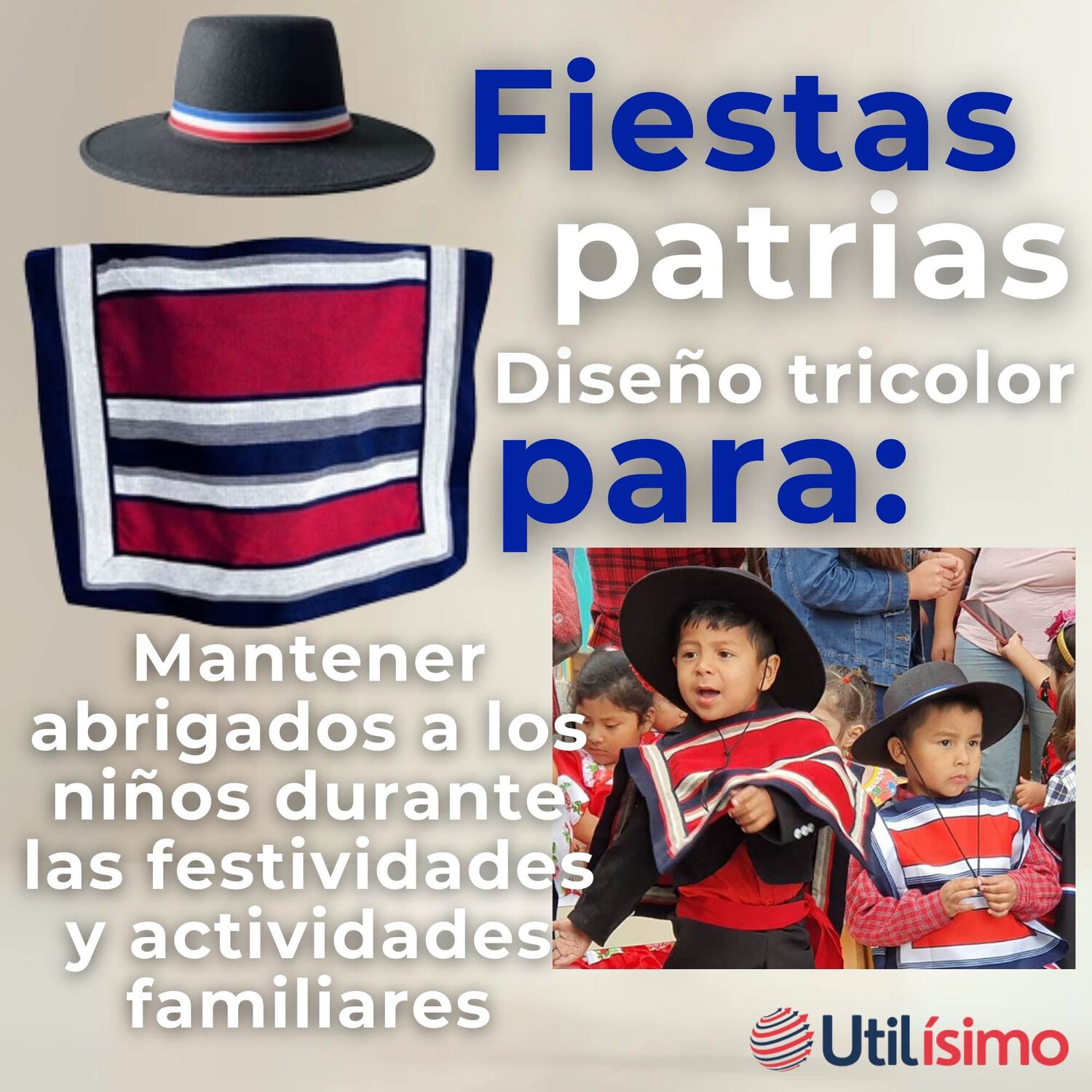 Poncho Manta Huaso Cueca Fiestas Patrias Para Ni&ntilde;os image number 5.0