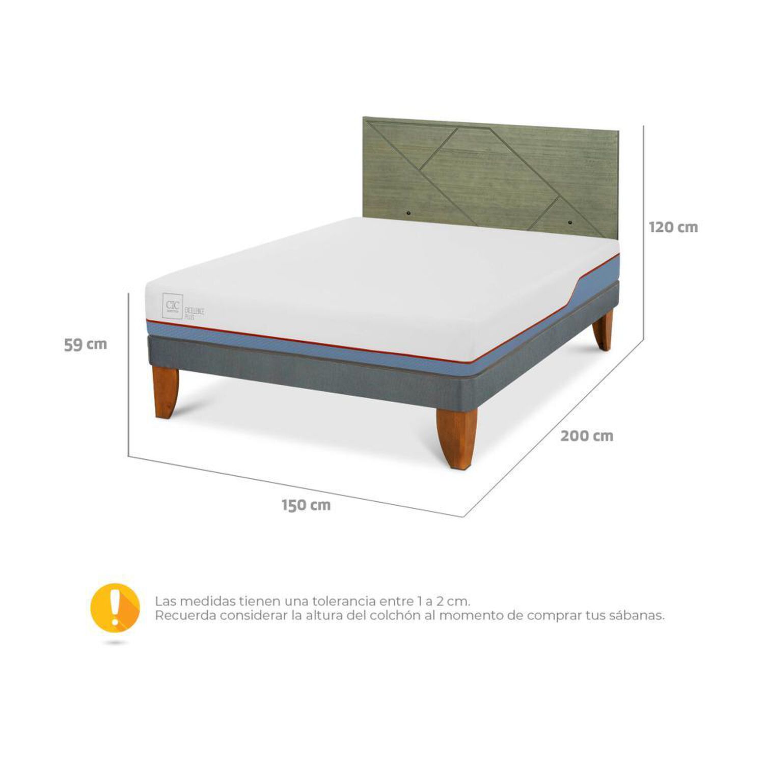 Cama Europea Cic Excellence Plus / 2 Plazas / Base Normal + Respaldo image number 4.0