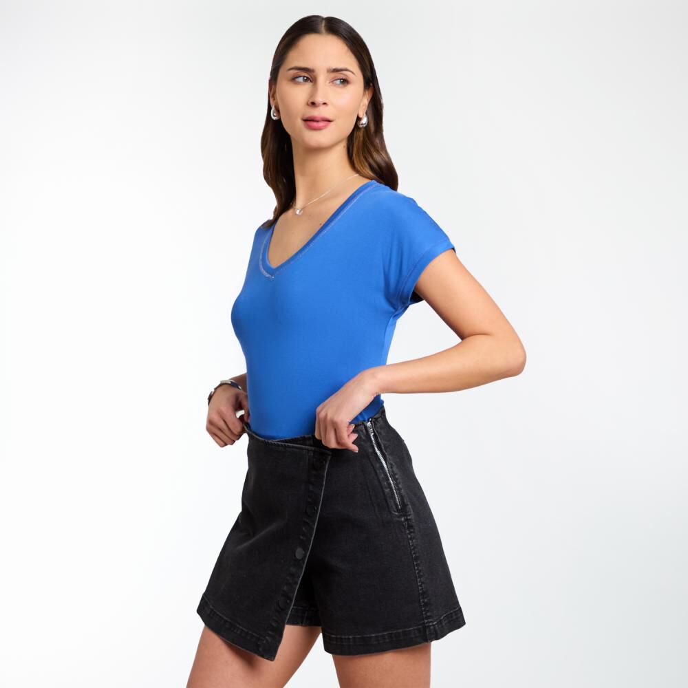 Polera Manga Corta Cuello V En Pinzas Mujer Kimera image number 2.0