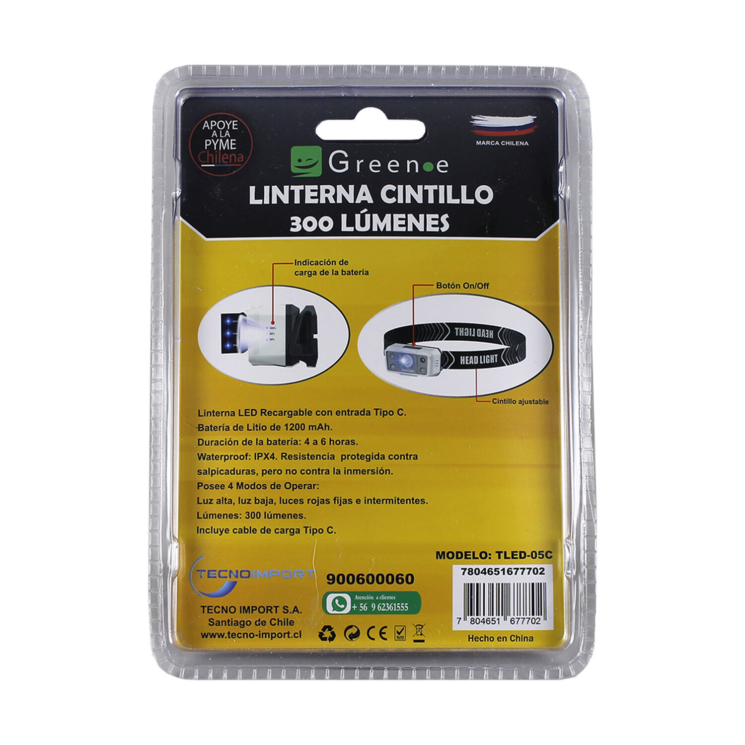 Linterna Led Cintillo Recargable 300 L&uacute;menes. image number 1.0
