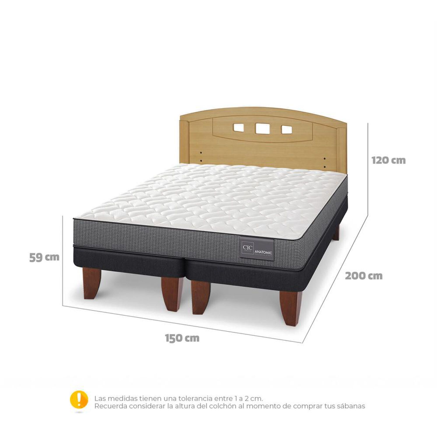 Cama Europea Cic Anatomic / 2 Plazas / Base Dividida + Respaldo image number 4.0