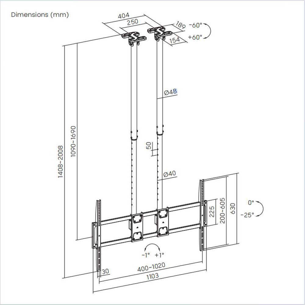 Soporte De Techo Doble Tubo Para Tv Alta Carga 60" A 120" - 120kg - 5610l Brasforma image number 3.0