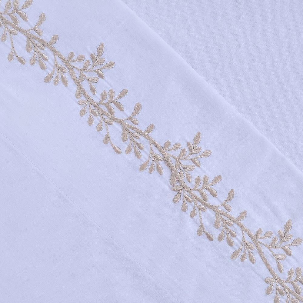 Sabana Bordada 180 Hilos Mashini 2 Plazas Ramas Beige image number 1.0