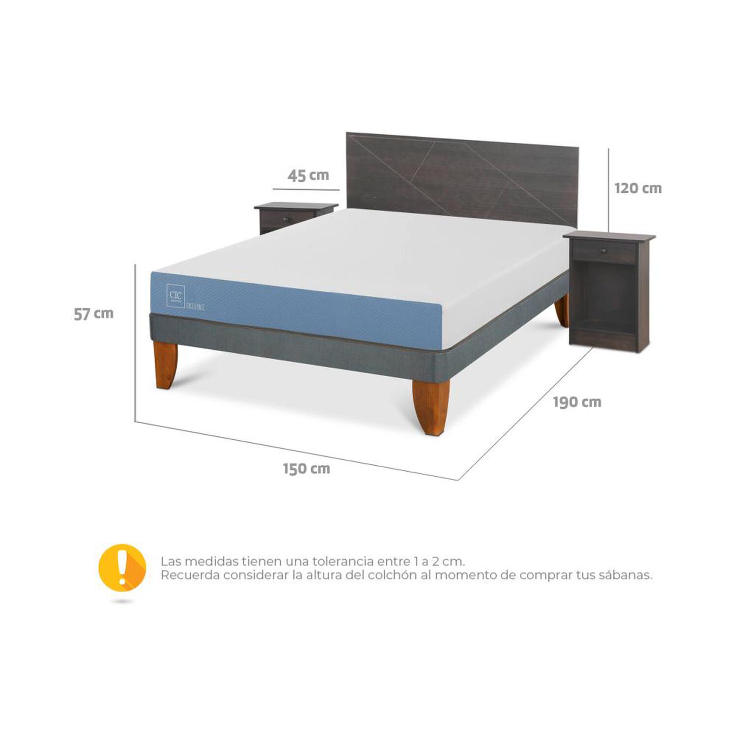 Cama Europea Cic Excellence / 2 Plazas / Base Normal + Set De Maderas image number 2.0