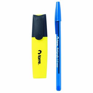 Pack X 4 Blíster Destacador + Bolígrafo Azul Torre