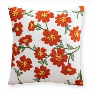 Funda Cojin Bordada 45x45 Cm Florcitas Rojas