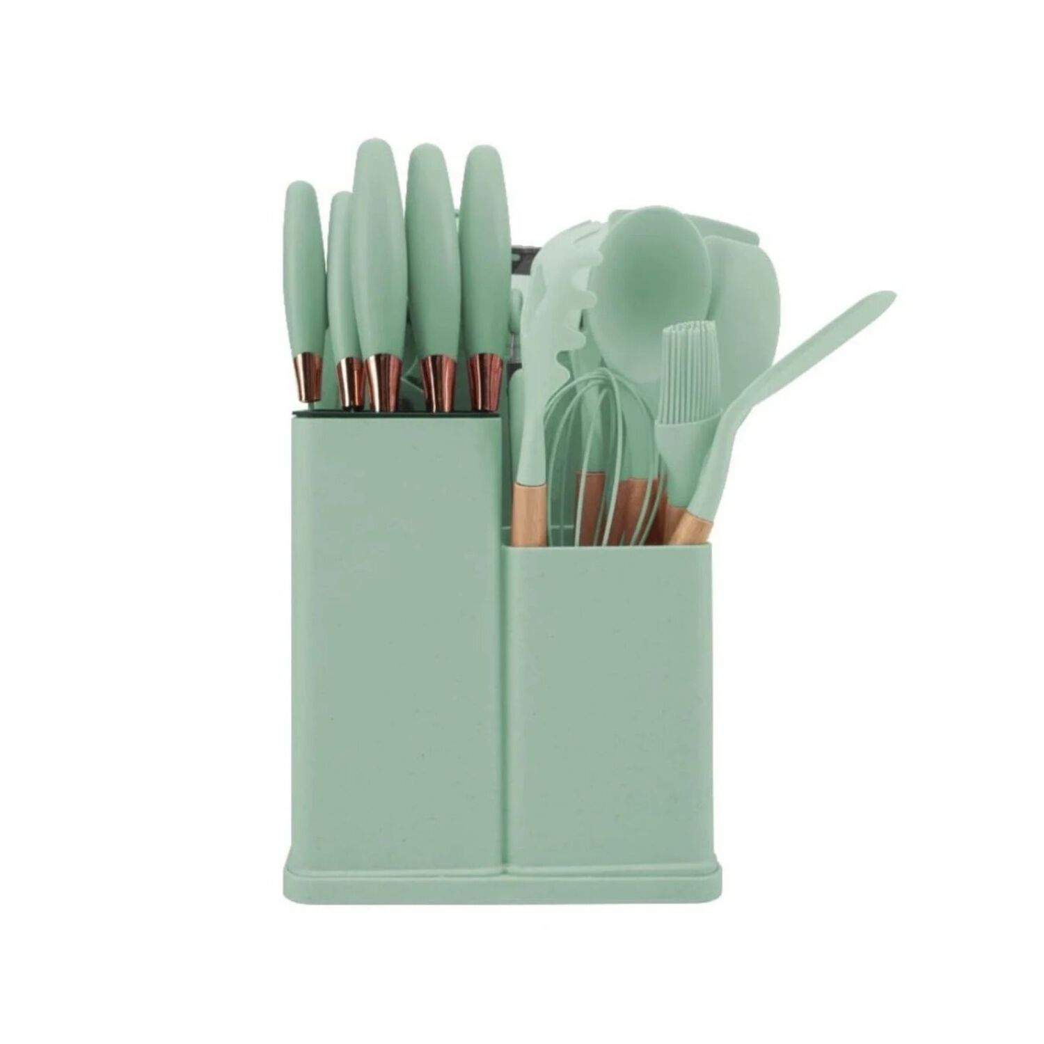 Set 19 Utensilios Cocina Silicona Acero Inoxidable Verde image number 0.0