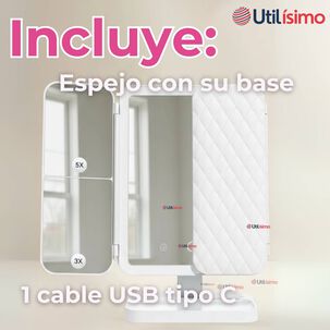 Espejo De Maquillaje Tri Plegable Con Luces Led Recargable