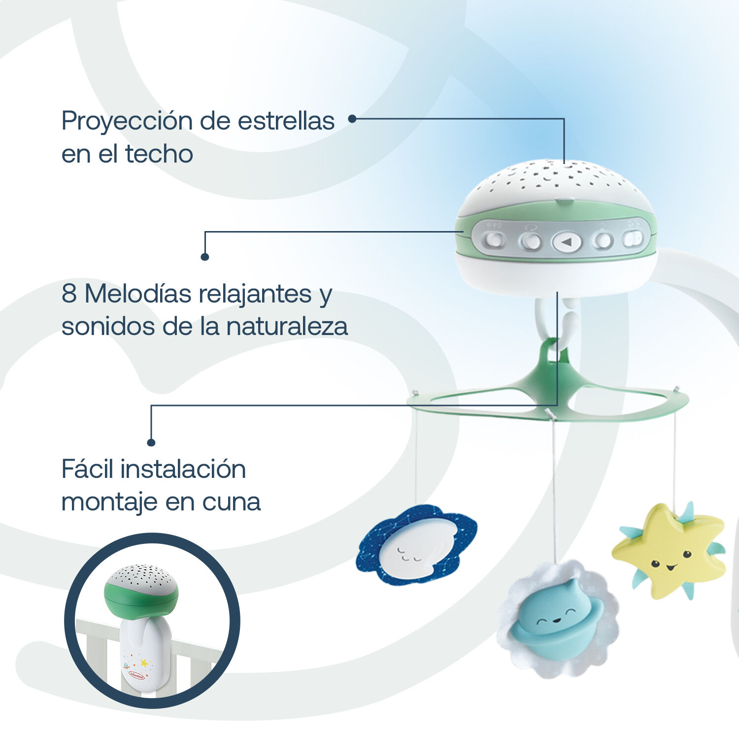M&oacute;vil Proyector Musical 3 En 1 Verde Infantino image number 3.0