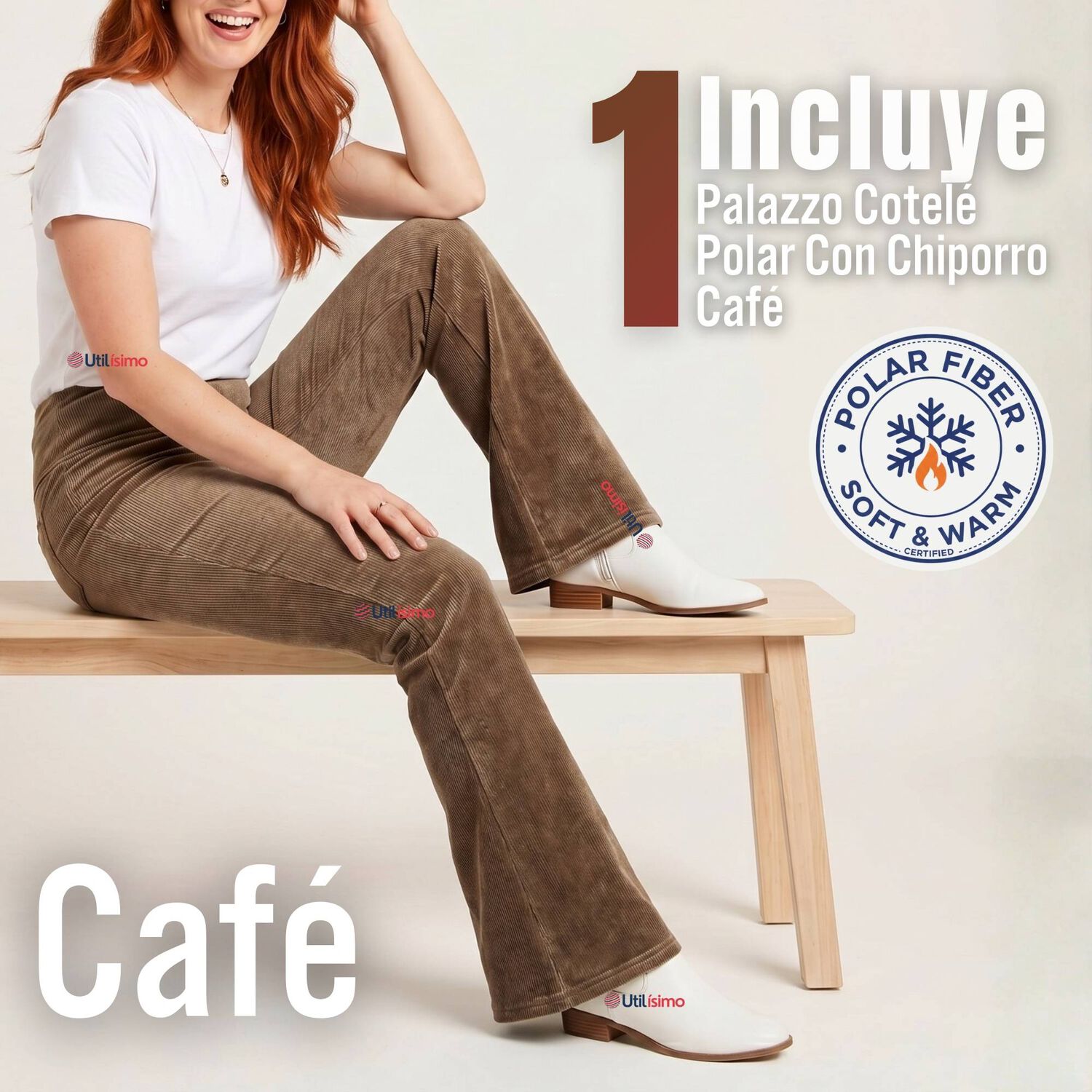 Pantal&oacute;n Cotel&eacute; Palazzo Polar Con Chiporro Elasticado T&eacute;rmico Caf&eacute; image number 1.0